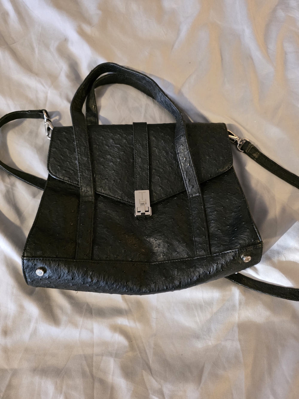 Tommy Hilfiger Black Structured Top-Handle Satchel with Silver Hardware